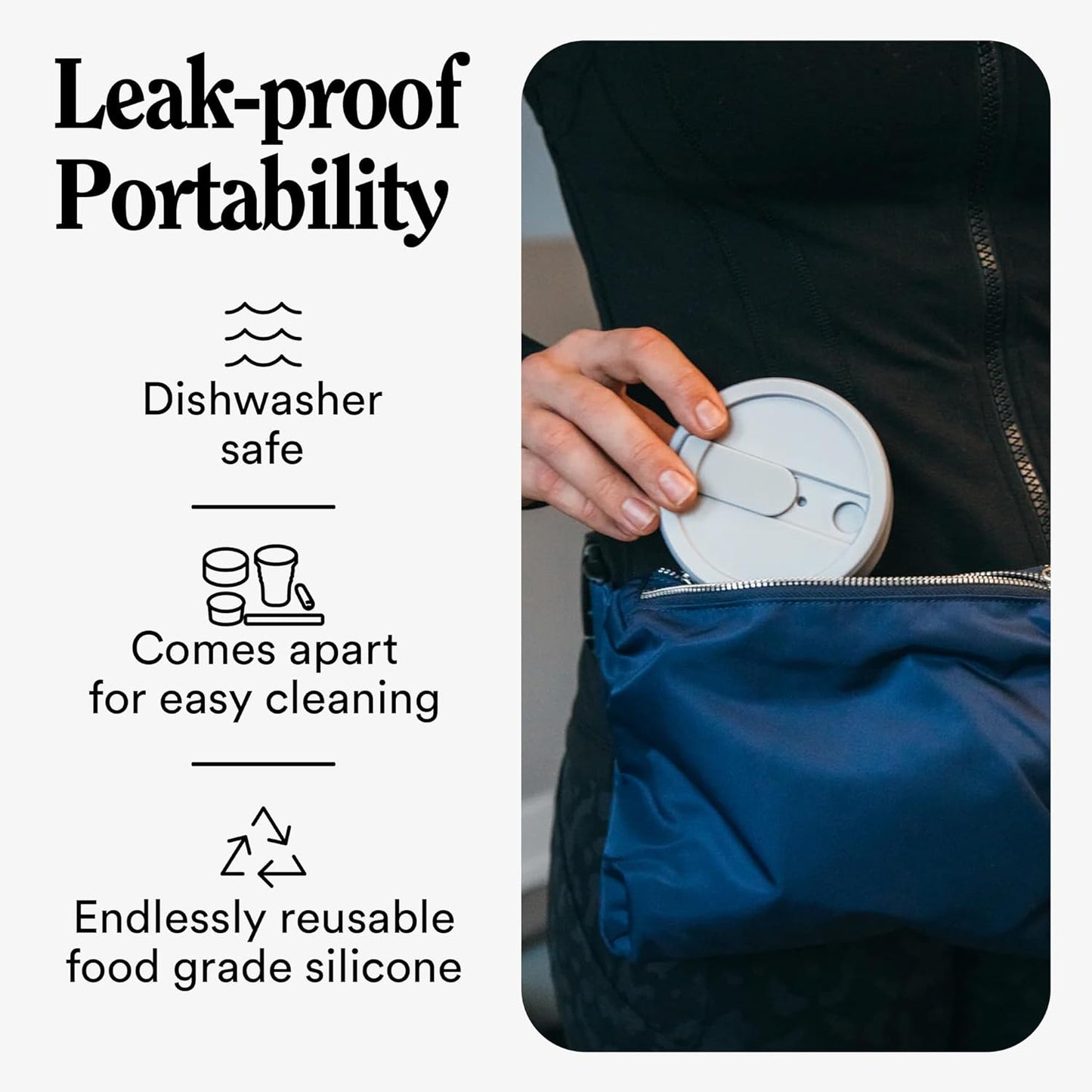 STOJO Titan Collapsible Travel Cup With Straw - Cashmere Gray, 24oz / 710ml - Reusable To-Go Pocket Size Silicone Cup for Hot & Cold Drinks - Camping and Hiking - Microwave & Dishwasher Safe