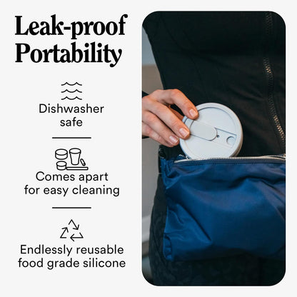 STOJO Titan Collapsible Travel Cup With Straw - Cashmere Gray, 24oz / 710ml - Reusable To-Go Pocket Size Silicone Cup for Hot & Cold Drinks - Camping and Hiking - Microwave & Dishwasher Safe