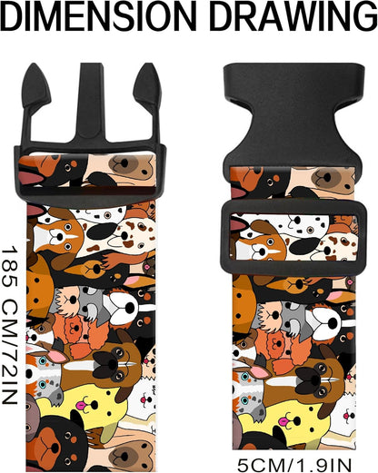 Luggage Straps for Suitcases, Adjustable Travel Belt, Durable Wide Luggage Strap, Cute Suitcase Strap Identifiers with Buckle, Bag Straps for Luggage, Cute Colorful Dogs