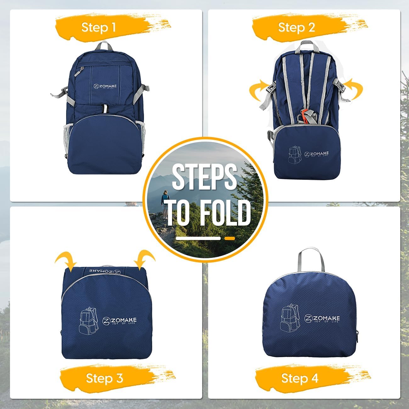 ZOMAKE Lightweight Packable Backpack 35L, Light Foldable Backpacks Water Resistant Collapsible Hiking Bag, Compact Folding Day Pack for Travel Camping(Navy Blue)