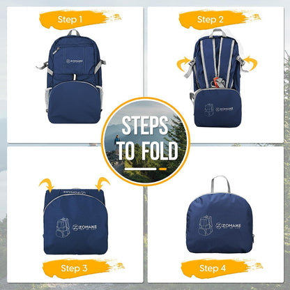 ZOMAKE Lightweight Packable Backpack 35L, Light Foldable Backpacks Water Resistant Collapsible Hiking Bag, Compact Folding Day Pack for Travel Camping(Navy Blue)