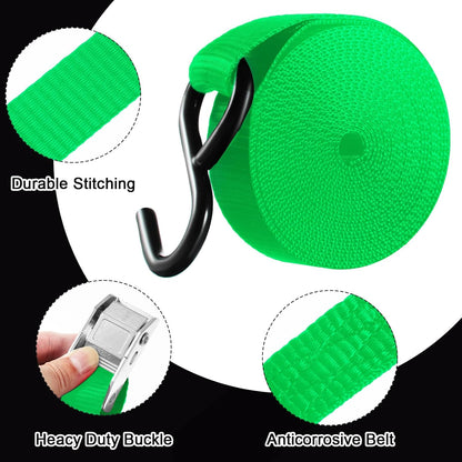 16 Pcs Cambuckle Tie Down Straps 1763lbs Break Strength Securing Straps 1'' x 15 ft Cambuckle Tie Downs with S Hook for Motorcycle, Kayak, Car, Truck, Boat Moving, Securing Cargo(Green)
