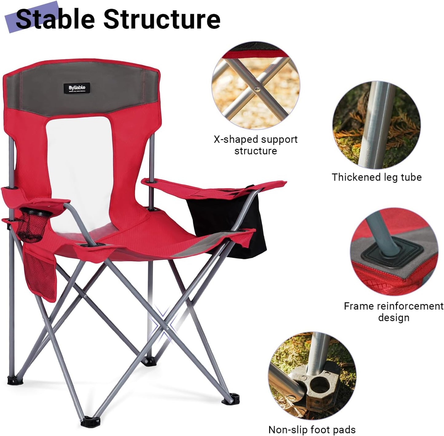 Camping Folding Chair Outdoor Lawn Portable Lightweight Camp Folding Chairs for Adult Outside with Cup Holder, Cooler Pouch & Side Pocket for Camping, Beach, Fishing, Sports or Tailgating Events