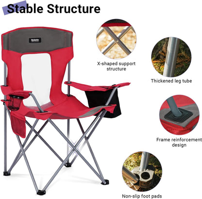 Camping Folding Chair Outdoor Lawn Portable Lightweight Camp Folding Chairs for Adult Outside with Cup Holder, Cooler Pouch & Side Pocket for Camping, Beach, Fishing, Sports or Tailgating Events