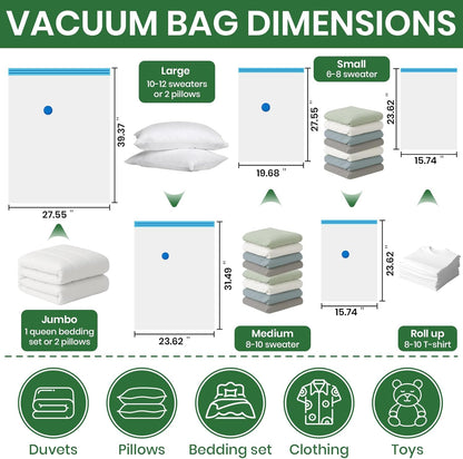 Vacuum Storage Bags,30Pack Vacuum Seal Bags with Electric Air Pump,Vacuumm Seal Bag for Clothing,Travel,Clothes,Comforters,Blankets,Pillows-6 Jumbo+6 Large+6 Medium+6 Small+6 Roll Up Space Saving Bag