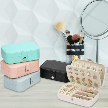 Travel Jewelry Box, PU leather Small Jewelry Organizer For Female Girls, double layer portable mini travel case for storing earrings, rings, necklaces.(White)