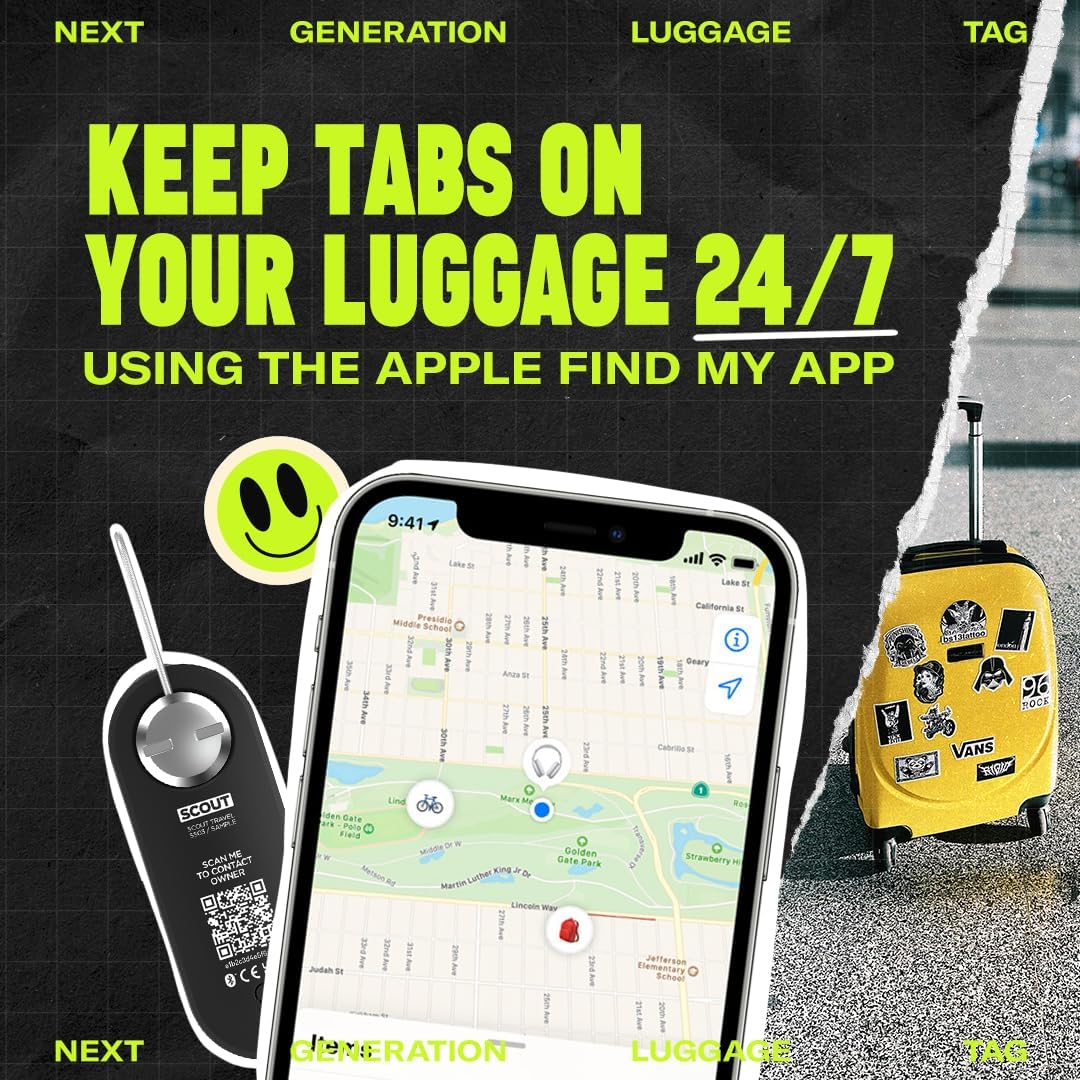 Knog Scout iOS Smart Tag, Tracker & 85d Alarm – Rechargeable Luggage Tag Compatible with iOS App & Apple Find My, Digital Contact Info, Remote Chime, Low Battery Alerts, Water-Resistant, Green