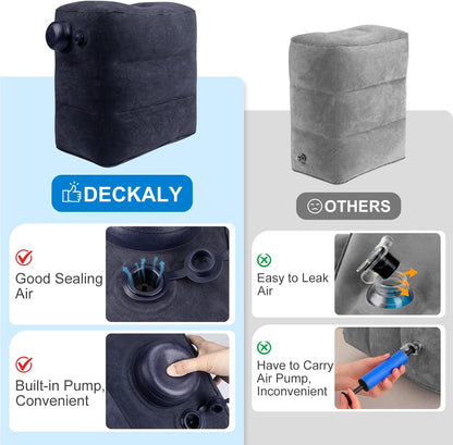 1 Pack Inflatable Travel Foot Pillow,Inflatable Leg Pillow Outdoor Stool, Adjustable 3 Layers Height Leg Rest Pillow for Airplane, Office, Home, Trains, Cars (1Pack Navy)