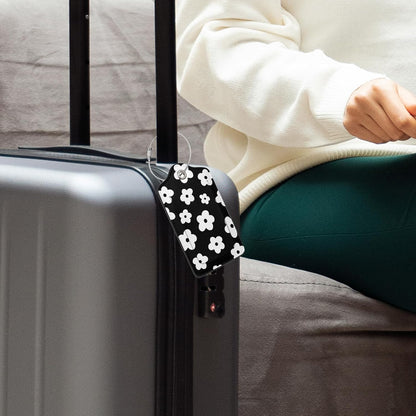 Fun Luggage Tags for Suitcases Leather Name Tag for Luggage Cute Travel Baggage Tags for Carnival Cruise Ships with Funny Patter 2pcs (Black Flowers)