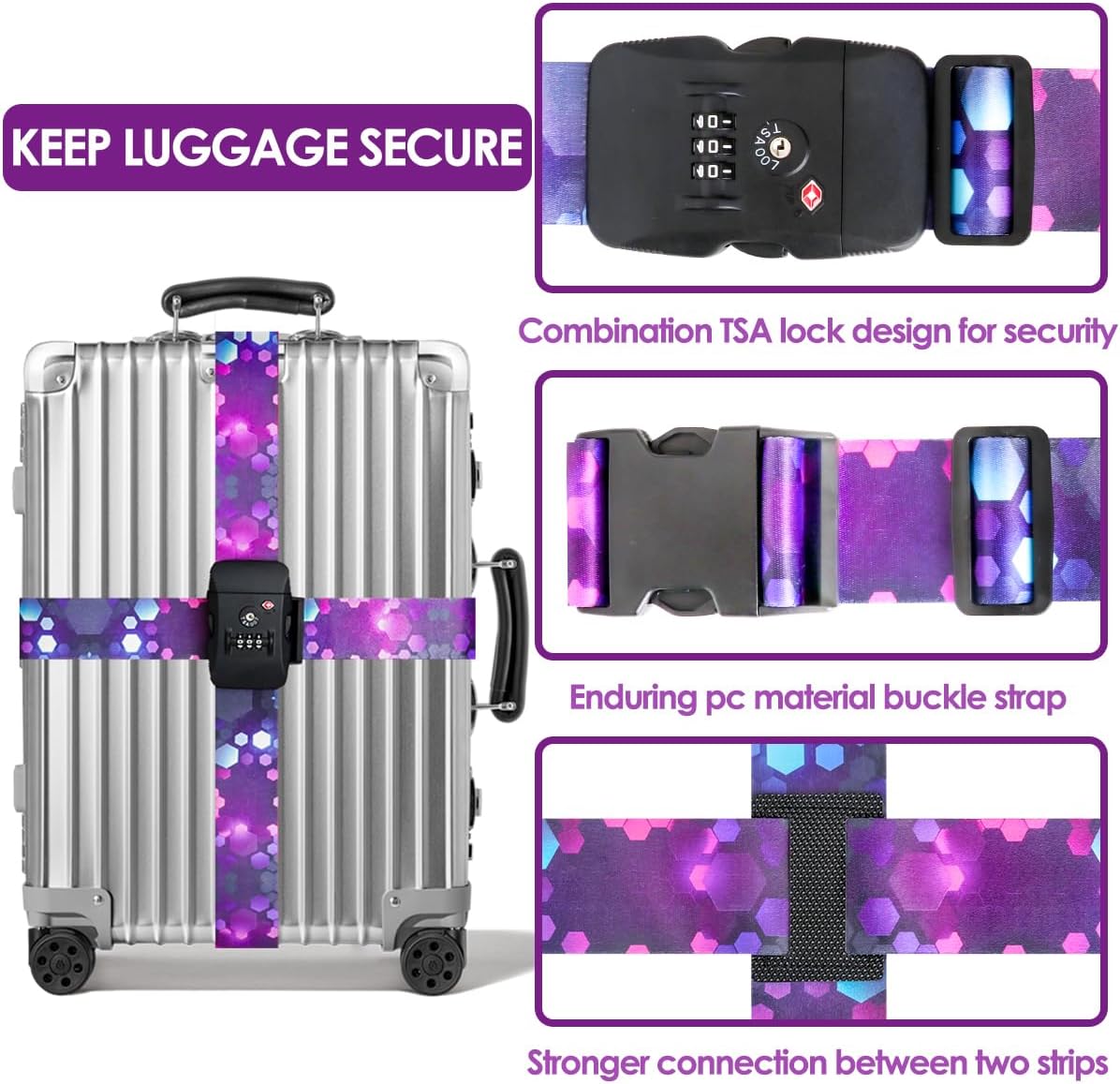 Adjustable Travel Luggage Strap Suitcase Belt Travel Bag Accessories 1.96 in W x 6.23 ft L