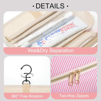 TOPEAST Travel Toiletry Bag for Women - Hanging Toiletry Bag Makeup Bag, Portable Toiletries Cosmetic Bag, Airplane Travel Essentials - Letter V, Pink