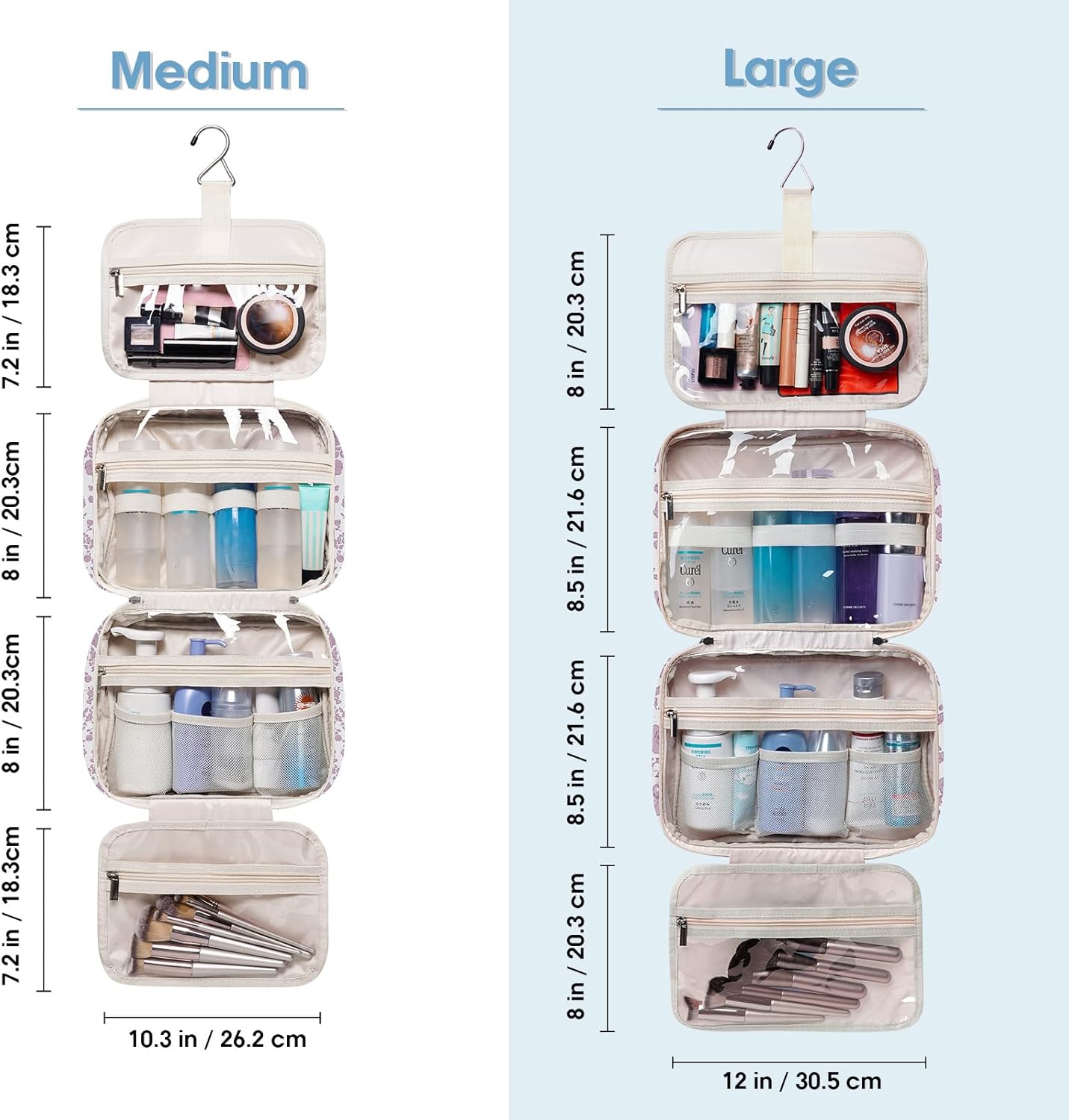 Travel Toiletry Bag for Women Large Hanging Makeup Bag Organizer Toiletries Bag for Full Size Essentials Accessories Cosmetics (Little Dusty Pink Flower (Large))