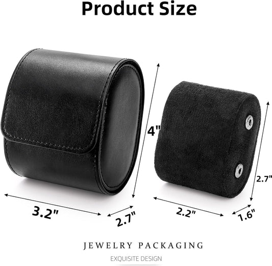 Leather Travel Watch Case, Single Watch Gift Box with Pillow, Portable Jewelry Watch Storage Roll Organizer Carrying Case for Display, Men, Women, Luxury Black