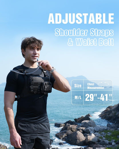 Running Vest with 2L Water Bladder, USA Original Patent, Lightweight Adjustable Chest Pack with Pistol Holster, Reflective Running Hydration Vest for Women Men for Marathon