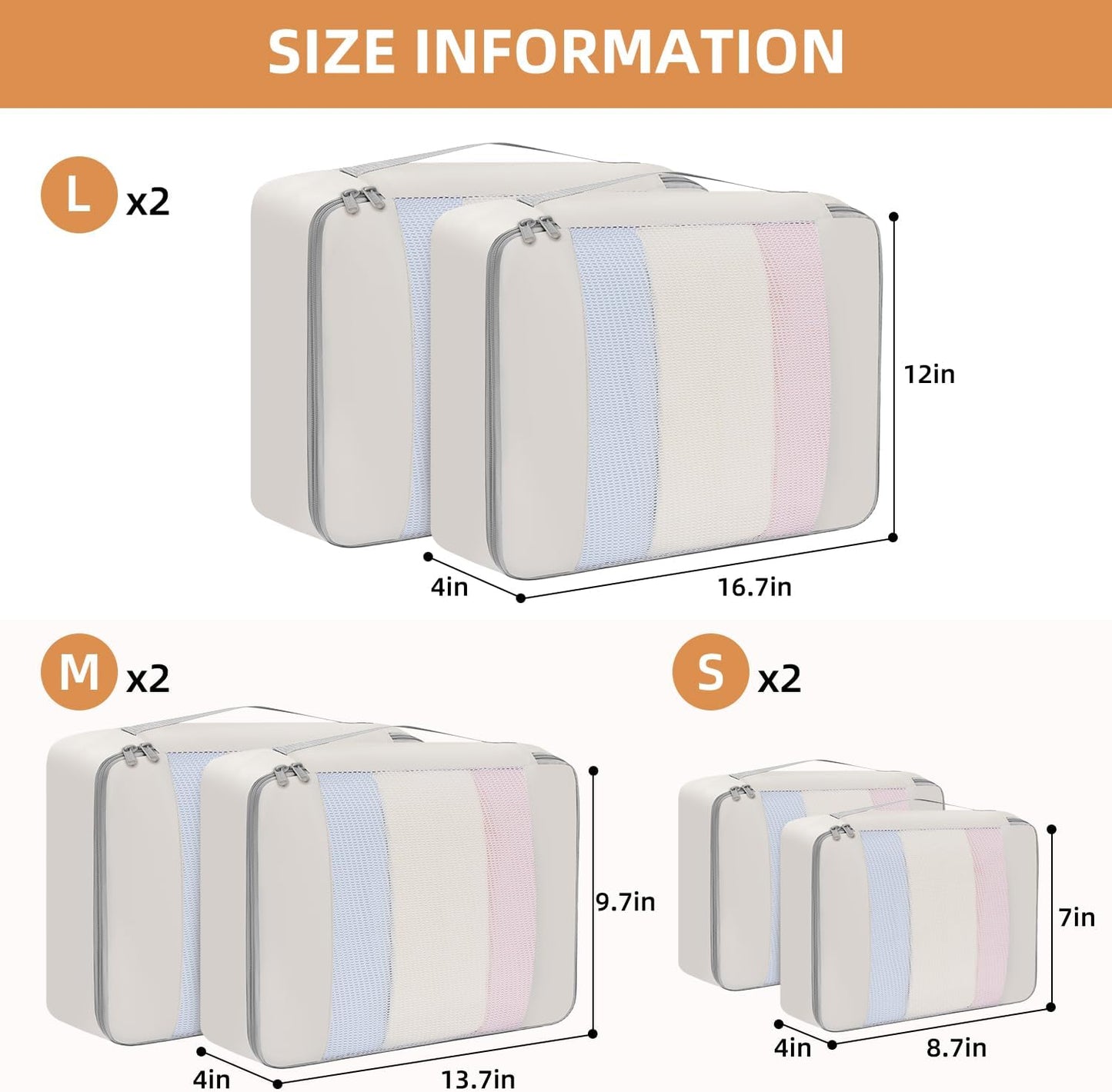 BAGAIL 6 Set/8 Set/10 Set Packing Cubes Various Sizes Packing Organizer for Travel Accessories Luggage Carry On Suitcase