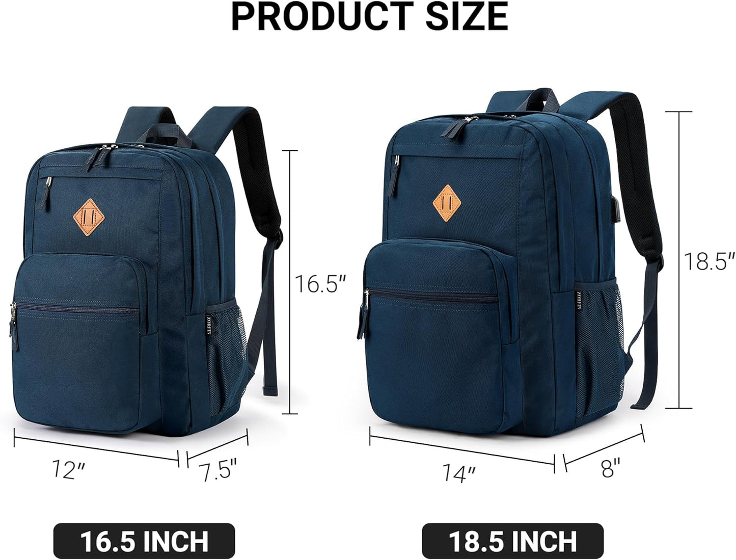 ZORFIN 36L Backpack for College, and Travel: Water Resistant Bookbag - Steel blue