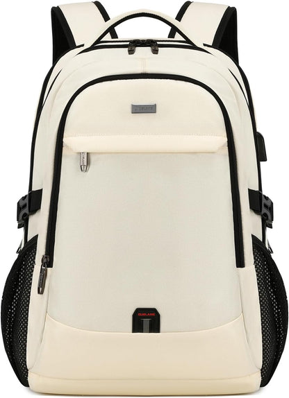 DUSLANG 17 Inch Laptop Backpack for Travel Water Resistant College Backpack for Women Laptop Bag with USB Charging Port,Beige A