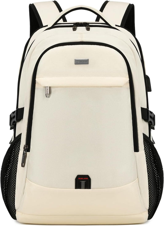 DUSLANG 17 Inch Laptop Backpack for Travel Water Resistant College Backpack for Women Laptop Bag with USB Charging Port,Beige A