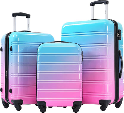Merax Luggage Sets 3 Piece, Hardside Expandable Suitcase Set with Spinner Wheels, Lightweight Gradient Color Luggage 20+24+28 IN, Blue and Red