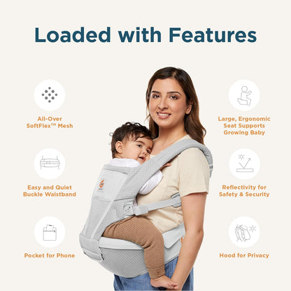 Ergobaby Alta Hip Seat All-Position Breathable Mesh Hip Seat & Carrier, Graphite Grey