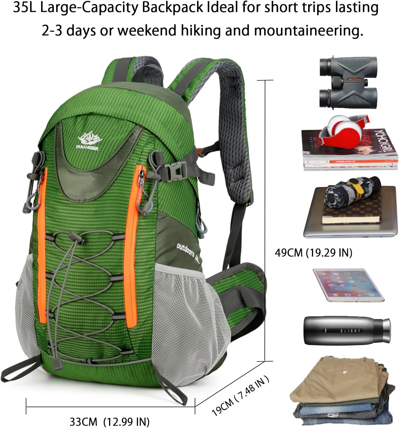 35L Hiking Backpack, Camping Backpack for Adventures, Green