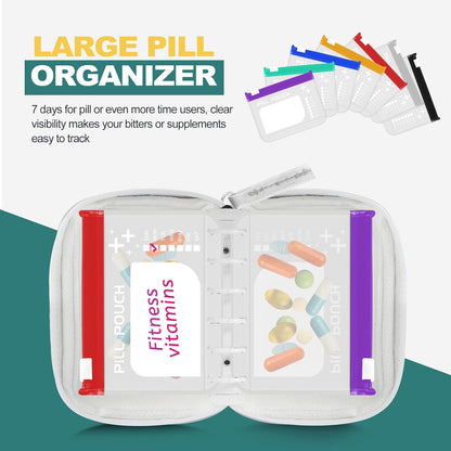 A7-L Water-Proof Pill Pouch Set， Large Pill Organizer, BPA Free, A7-L Pill Loose-Leaf Storage with Color-Coded Medicine Pouches, Reusable Travel Medicine Organizer， Zippered Pill Organizers Weekly