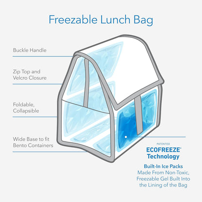 Packit® Freezable Lunch Bag, Gray Fog, Built with ECOFREEZE® Technology, Foldable, Reusable, Zip and Velcro Closure with Buckle Handle, Designed for Work Lunches and Fresh Lunch On the Go