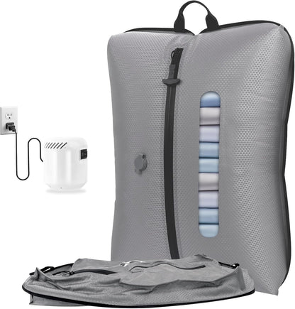 2025 Vacuum Bags for Travel with See-Through Window & 5KPa Pump Space Saver Vacuum Seal Bags for Clothing Travel IP67 Reusable Packing Organizers for Luggage, Backpack, Suitcase Grey 1PC+Pump