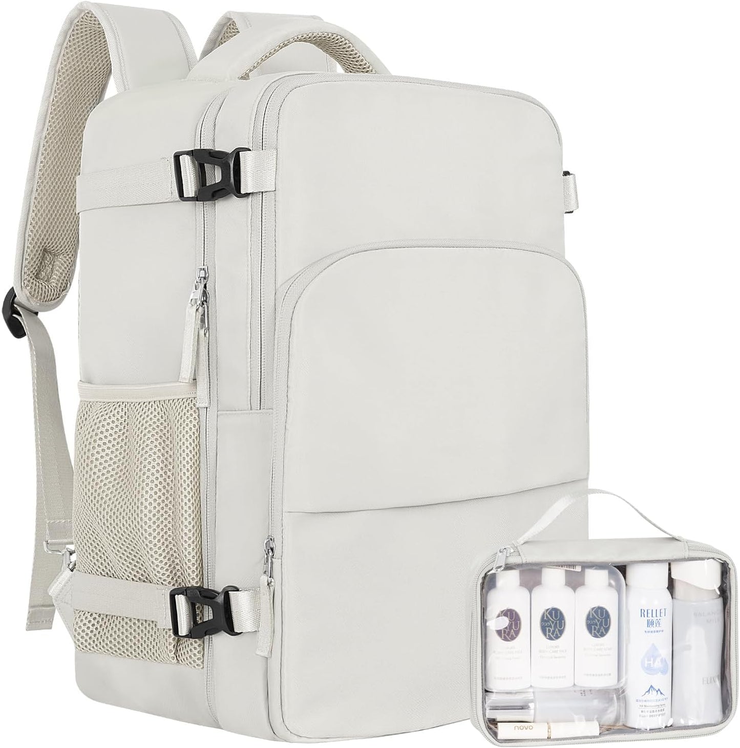 Travel Backpack, Carry on Flight Approved Backpack with Multi-Pockets, TSA Waterproof 17.3inch Laptop Backpack, Personal Item Travel Bag for Men Women, Beige