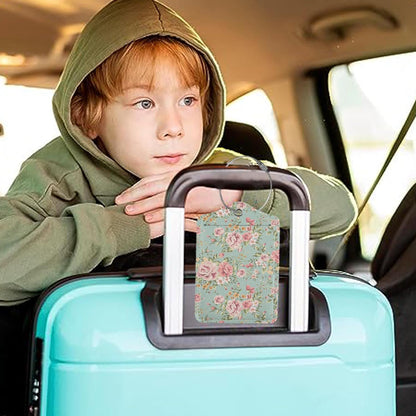 2Pcs Luggage Tag for Suitcase Vintage Floral Shabby Chic Pink Rose Cute Suitcase Tag with Privacy Flap & Name ID Label & Metal Loop,Travel Bag Luggage Tags for Women