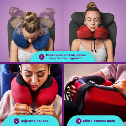 Cabeau Airplane Travel Pillow for Long Flights - Evolution S3 - Supportive Memory Foam with Seat Straps to Secure Your Head and Neck and Provides 360° Support (Steel Grey)