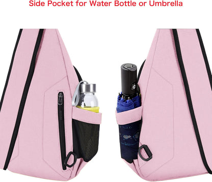MOSISO Sling Backpack,Canvas Crossbody Hiking Daypack Bag with Anti-theft Pocket, Pink