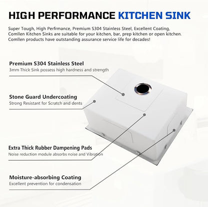 Comllen 25 x 22 Inch Drop In Black Kitchen Sink, Topmount 16 Gauge Stainless - Image 6