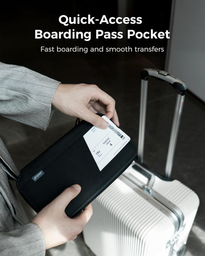 pack all Travel Passport Holder with RFID Blocker, Water-Resistant Passport Wallet with Wrist Strap, Multiple Family Airplane Document Organizer for Cards, Boarding Pass, ID, Cash, Tickets