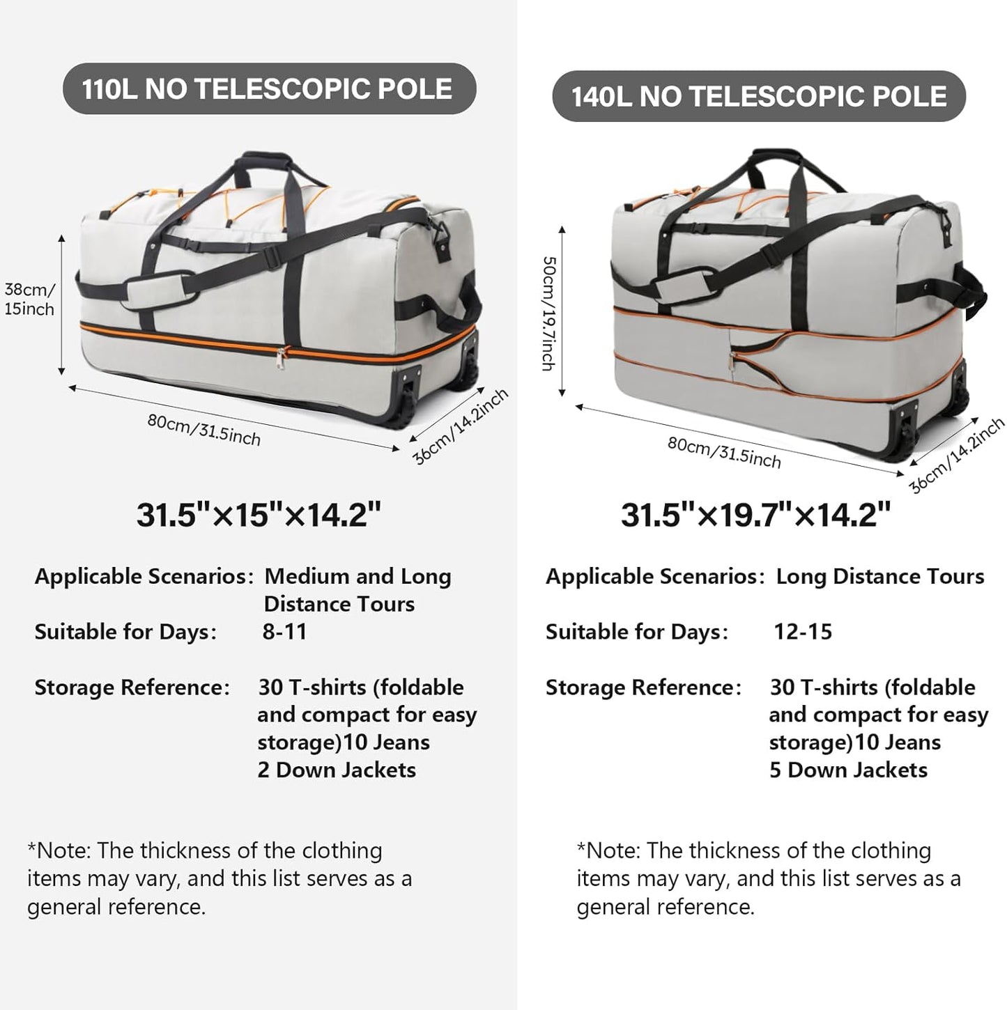 Vomgomfom 32" Soft-Sided Foldable Wheeled Travel Duffel Bag,Expandable 110L to 140L Rolling Cargo Bag with 2 Wheels and Multiple Pockets,Grey