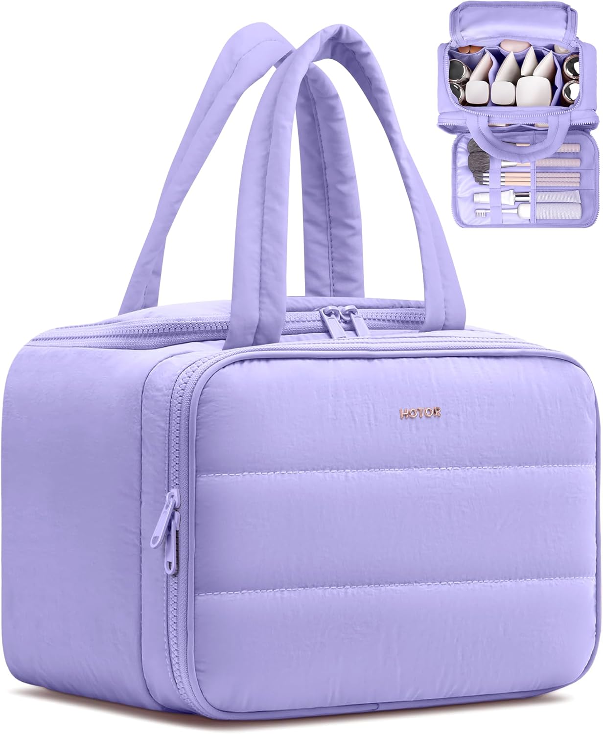 HOTOR Travel Toiletry Bag - Wide-Open Toiletry Bag for Women, Multi-Pocket Makeup Bag for Travel Essentials, Wet & Dry Separation Travel Accessories for Trip, Gym, 11.4" x 5.9" x 8.3", Purple