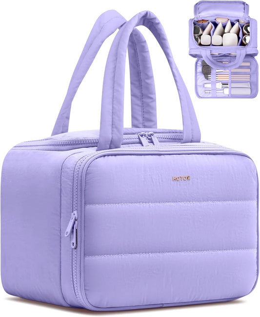 HOTOR Travel Toiletry Bag - Wide-Open Toiletry Bag for Women, Multi-Pocket Makeup Bag for Travel Essentials, Wet & Dry Separation Travel Accessories for Trip, Gym, 11.4" x 5.9" x 8.3", Purple