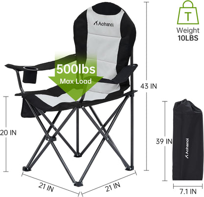 Camping Chairs for Heavy People, Folding Chairs for Outside Outdoor Folding Chairs with Cup Holder & Cooler Bag, Camp Chairs Supports up to 500lbs(2 PC, Black White)