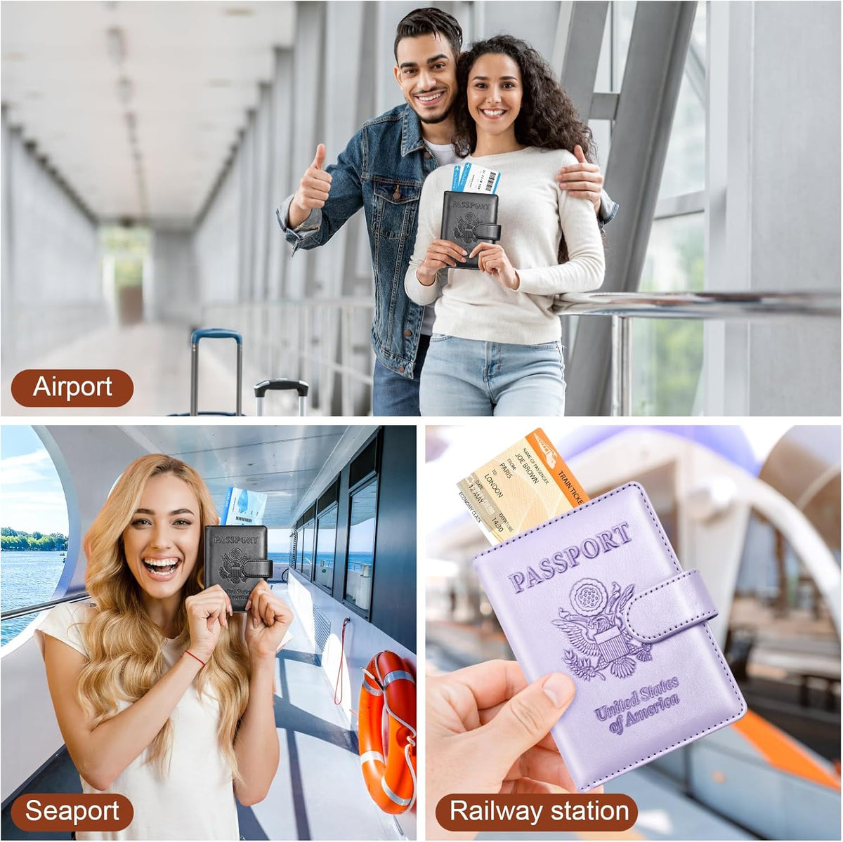 Herain Passport Holder for Travel Cruise Essentials, 2 Pcs Passport Cover Wallet Case Women Men Family, RFID Passports Book Card Holders Travel Accessorie Gifts Must Haves