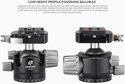 Leofoto Professional Camera Tripod, 62" Compact Carbon Fiber Tripod for DSLR Video Camcorder, 4 Leg Sections, 360° Ball Head, Max Load 25KG/55Lb (LS-364CX+LH-40LR)