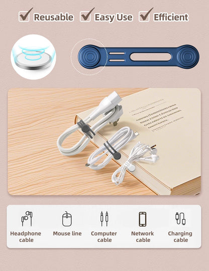 Kanemc 8 Pack Magnetic Twist Ties, Silicone Magnet Cable Tie Reusable Cord Strap For USB Earphone Charger Video Game Cables (2White+4Gray+2Blue)