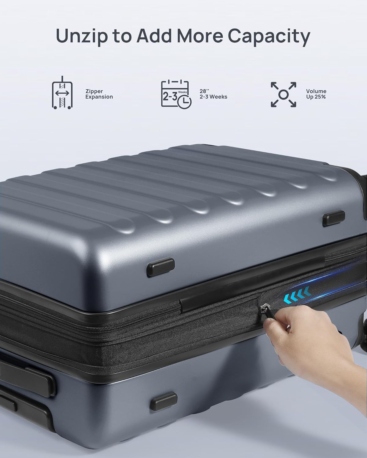 Carry on Luggage 22 X 14 X 9 Airline Approved, 20 Inch Luggage for 3-5 Days Travel, Double Spinner Wheels, 100% Hardshell PC, TSA Lock (00-Grey (Expandable), Checked 28-Inch)