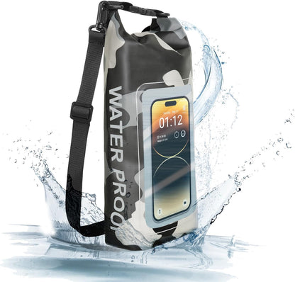 IP68 Waterproof Dry Bag, 2L - Roll Top Waterproof Pool Bag，Dry Bags for Kayaking Waterproof-w/Phone Pouch,Large Waterproof Phone Pouch,Boating & Kayak Accessories Camping (Gray 2L)