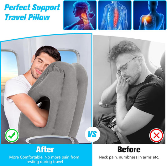 Rewondah Inflatable Travel Pillows for Airplanes | Airplane Pillow for Long Flight | Travel Plane Pillow for Airplanes Sleep Support | Blow up Flight Pillow for Long Flights to Avoid Neck Pain
