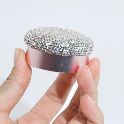 Small Pill Case 3 Compartments, Metal Round Portable Pill Box, Waterproof Travel Pill Organizer, Pocket Purse Medicine Vitamin Holder EDC Container (Rose Gold with Rhinestone)
