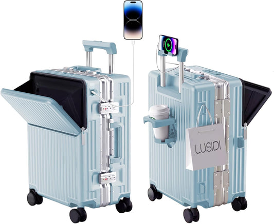 Hard Shell Luggage 20 Inch Travel Luggage, Carry-On Luggage Spinner TSA with Lid, PC+ABS Aluminum Frame，Lightweight Travel Luggage 20'' 24'' 26''Carry-On (upgraded blue, 24 inch)