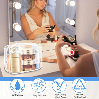 12 Pieces Clear Makeup Bags Bulk, PVC Waterproof Cosmetic Bag with Zipper, TSA Approved Toiletry Bag for Travel, Transparent Pouches Organizer Storage for Men and Women (White, Medium)