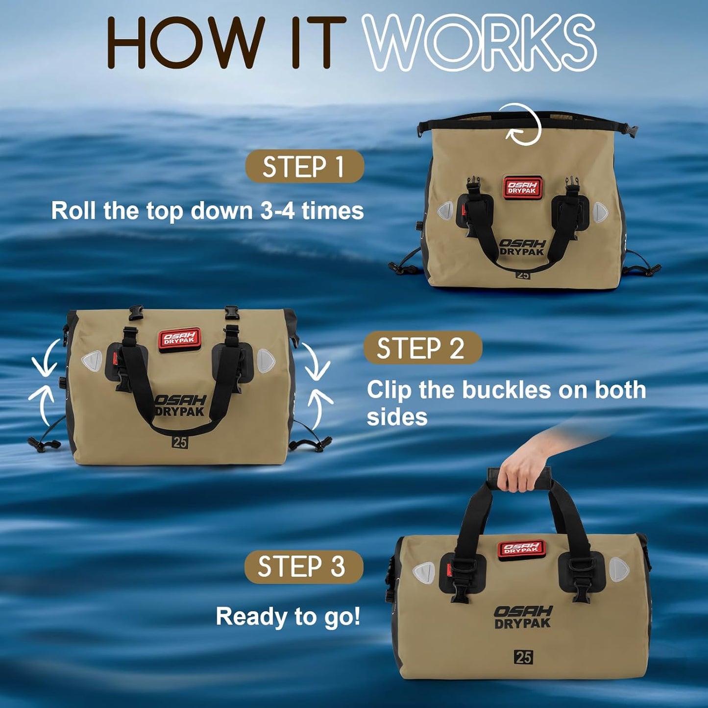 Waterproof Duffel Bag - Motorcycle Dry Bag Tail Bag with Large Storage Space, Waterproof Luggage Duffle Bags with Outer Mesh Zipper Pocket for Camping, Kayaking, Fishing & Traveling