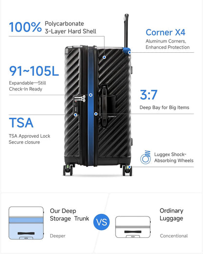 Trunk Luggage, Expandable PC Hard Shell Large Checked 28 Inch Suitcase with Shock - Absorbing Wheels & TSA Lock, Charcoal Metallic, 91L - 105L