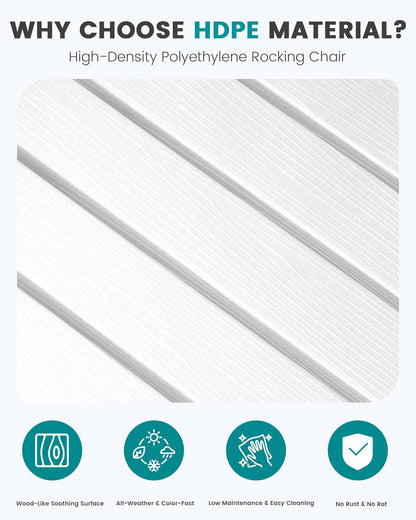 SERWALL Outdoor Rocking Chair, HDPE Patio Rocking Chair All-Weather Porch Rocker for Balcony, Yard, White